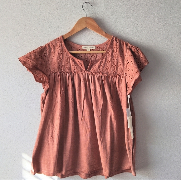ONE WORLD Tops - ONE WORLD Women's Eyelet Lace Blouse in Warm Rust